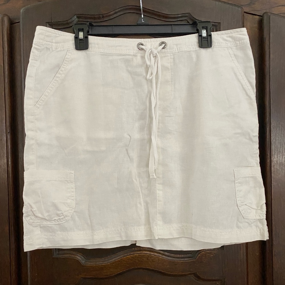 White linen cotton feminine cargo mini skirt Sonoma Lifestyle 12 EUC